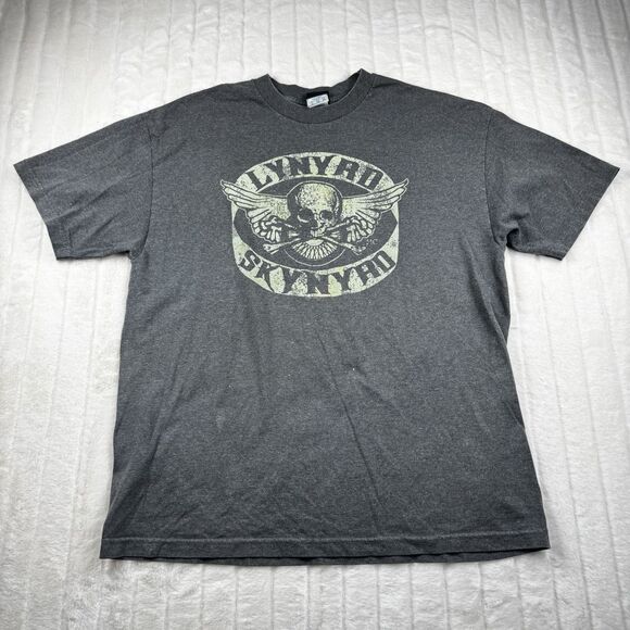 VTG Lynyrd Skynyrd T-Shirt Men's XL Gray Big Skull Graphic Logo Print Band Tee - Picture 1 of 11